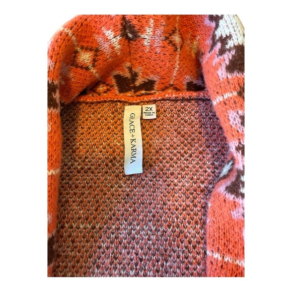 Grace + Karma Button Up Knit Cardigan Sweater Fringe Size 2X Aztec Southwestern - Picture 4 of 9